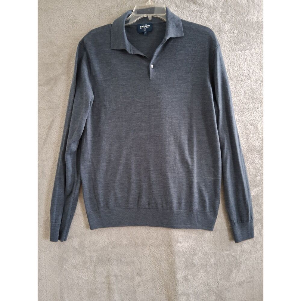 Tm Lewin XL Lightweight Sweater Jumper Pullover Collared Merino Wool Blue Preppy